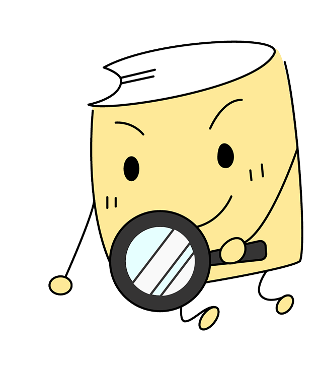 としょかんたろうが虫眼鏡をのぞいています